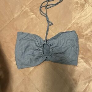 Blue bandeau tie up top